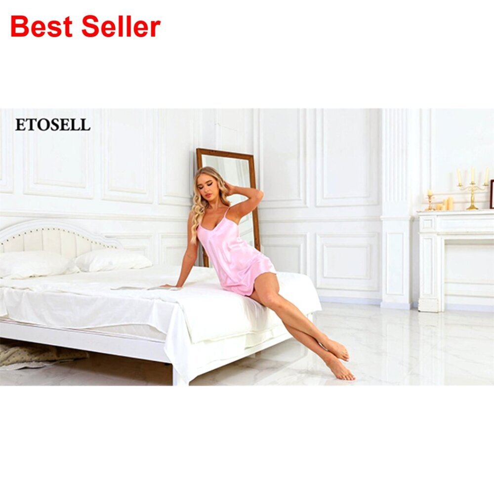 Satin Chemise Nightgown V-Neck Adjustable Straps Mid-Thigh Sleepwear - Picture 6 of 6